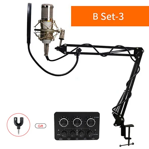 SH-B-Set-3 BM 800 профессиональный конденсаторный микрофон bm800 аудио вокальная запись для компьютера караоке фантомное питание поп-фильтр звуковая карта - Цвет: SH-B-Set-3