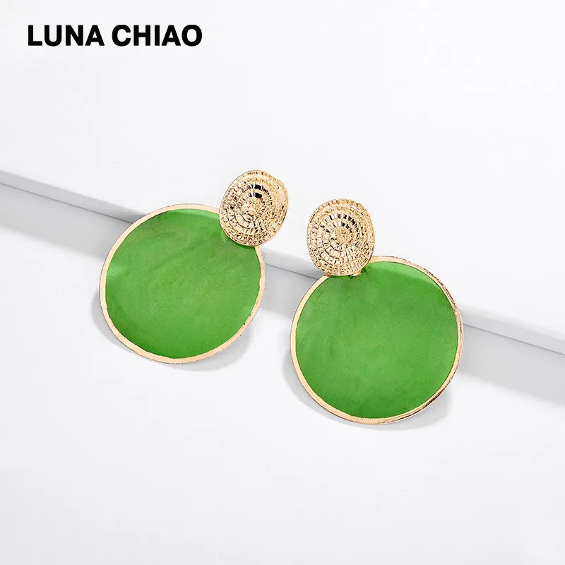 Green LUNA CHIAO, женские модные ювелирные аксессуары, большая оболочка, висячие серьги, Круглый диск, массивные серьги, бижутерия - Окраска металла: Green