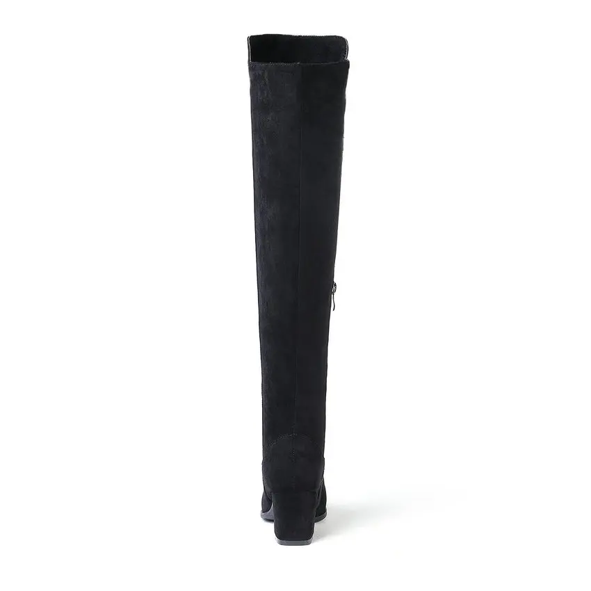 ESVEVA 2019 Women Boots Winter Warm Fur Over The Knee Flock Western Style Square High Heels Sewing Ladies Size 34-43 | Обувь