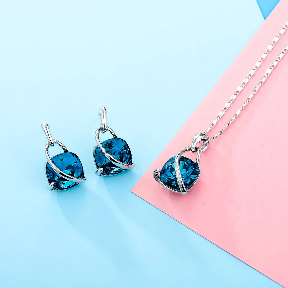 Viennois Fashion Blue Crystal From Women Jewelry Sets Trendy Dangle Earrings And Pendant Chain Necklace | Украшения и аксессуары