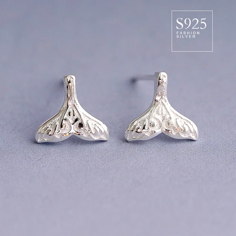 Серьги с хвостом русалки S925SV корейские модные Универсальные серьги небольшие