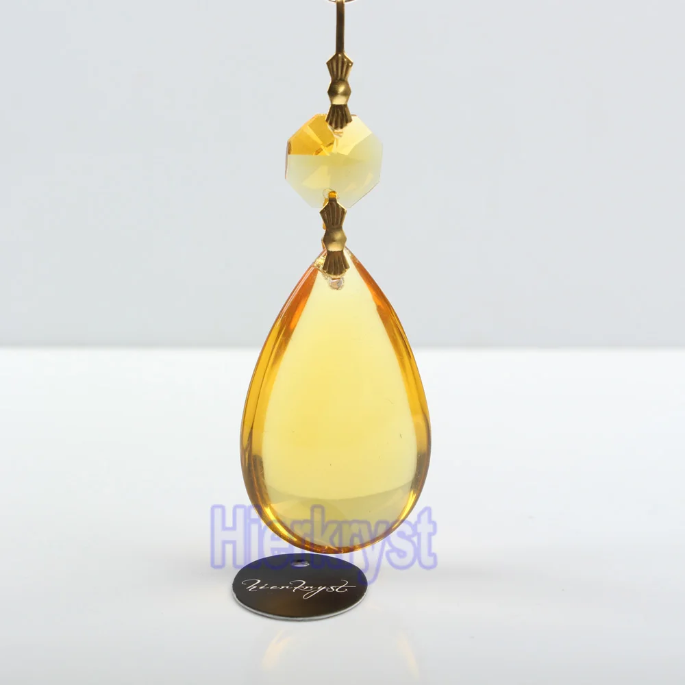 HIERKYST 10 pcs K9 Glass Crystal Prisms Pendants Chandeliers Parts Lustres Rainbow Lamp Lighting Hang Drops Golden 50mm #1947-3B | Лампы и