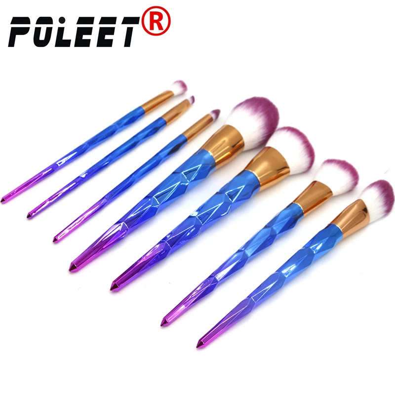Free Shipping 7pcs/set Diamond Professional Mermaid Makeup Brushes Colorful Kit Foundation Eyeshadow Powder Brush | Красота и