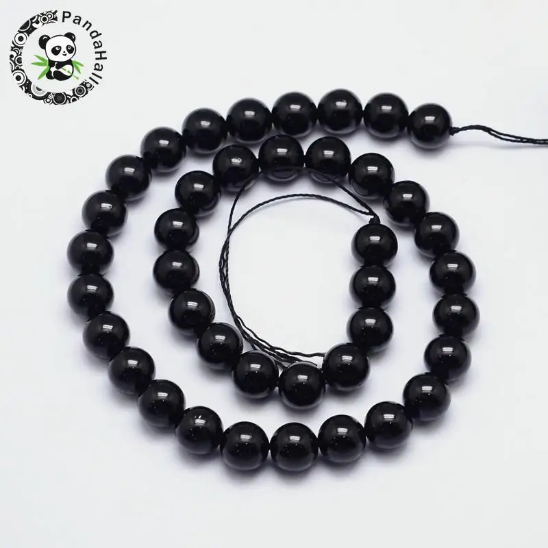 PandaHall 8 мм натуральные черные турмалиновые круглые нити из бисера класс AB +