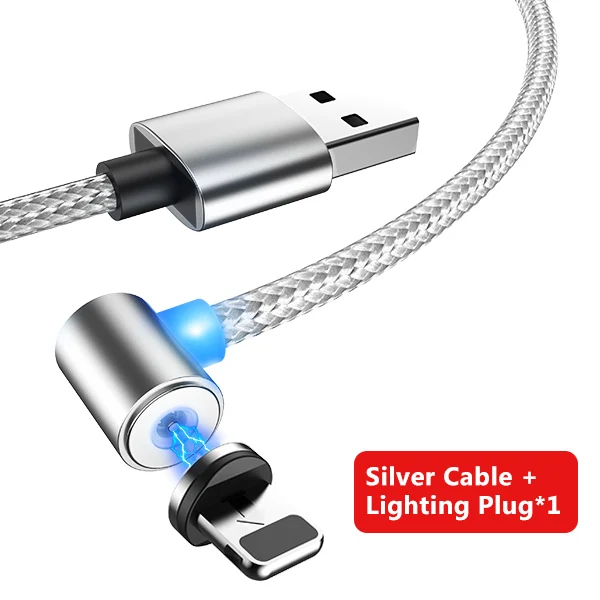 1Silver Cable 1 Plug Магнитный usb-кабель NOHON 90 градусов для зарядки iPhone X XS MAX XR 8 7 6 6S 5S Plus IOS 11 12 зарядное устройство для быстрой зарядки - Цвет: 1Silver Cable 1 Plug
