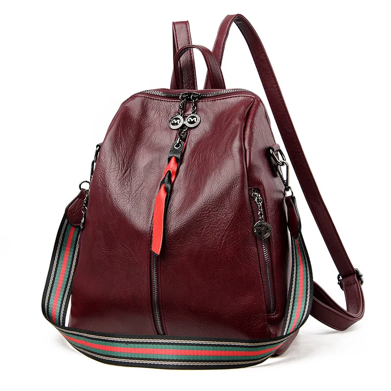 Большой емкости женский рюкзак mochila из мягкой искусственной кожи Студенческая сумка - Цвет: Jujube red