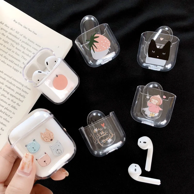 Прозрачные Жесткие ПК Чехлы для AirPods чехол милый мультфильм защитный Bluetooth