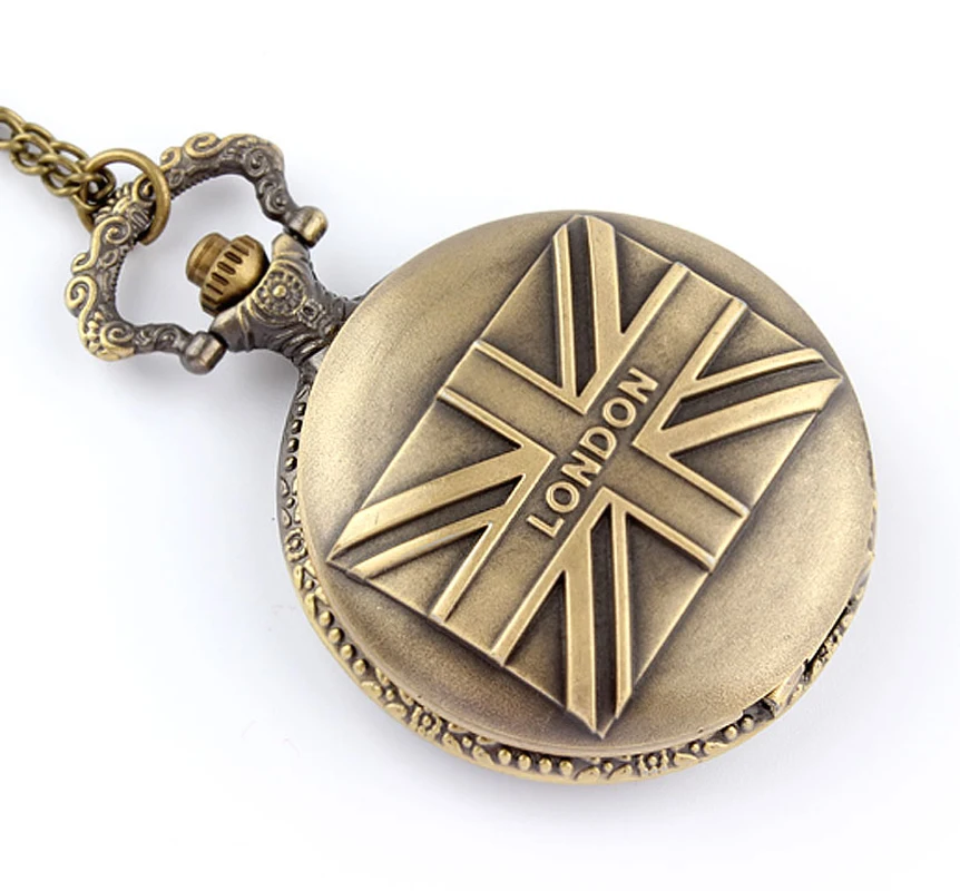 Винтажные кварцевые карманные часы с флагом Великобритании подвеска ожерелье