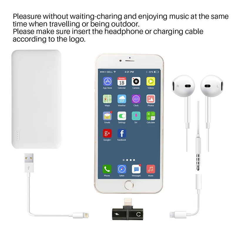 2 в 1 аудио адаптер для iPhone 7 8Plus X зарядка/зарядное устройство кабель Lightning Jack
