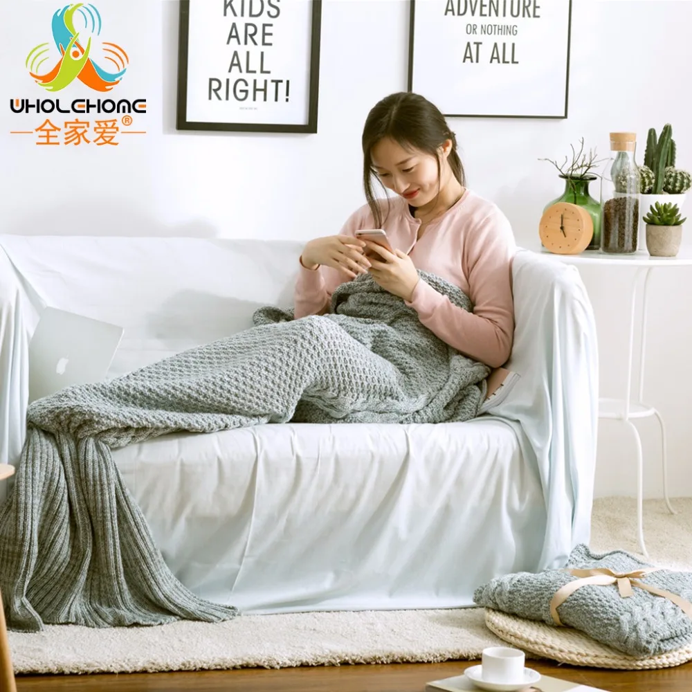 

Mermaid Tail Blanket Crochet Knitted Handmade Throw Bed Wrap Super Soft Braid Christmas New Year Gift 60*140cm 80*190cm