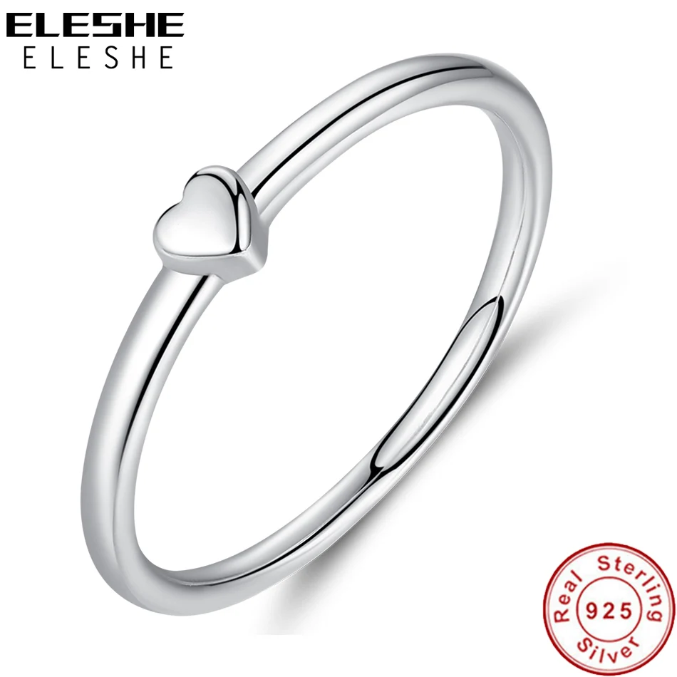 ELESHE 925 Sterling Silver Rings Vintage Simplicity Heart Love Ring For Women Wedding Trendy Jewelry Anniversary Gift
