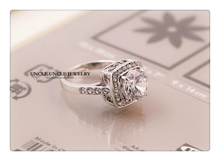 Белый золотой цвет королевский дизайн циркония Кристалл квадрат 4 зубец женщина