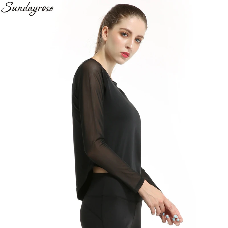 Воскресенье Роза бренда женские Рубашки йоги спорт с длинным рукавом Бег Фитнес