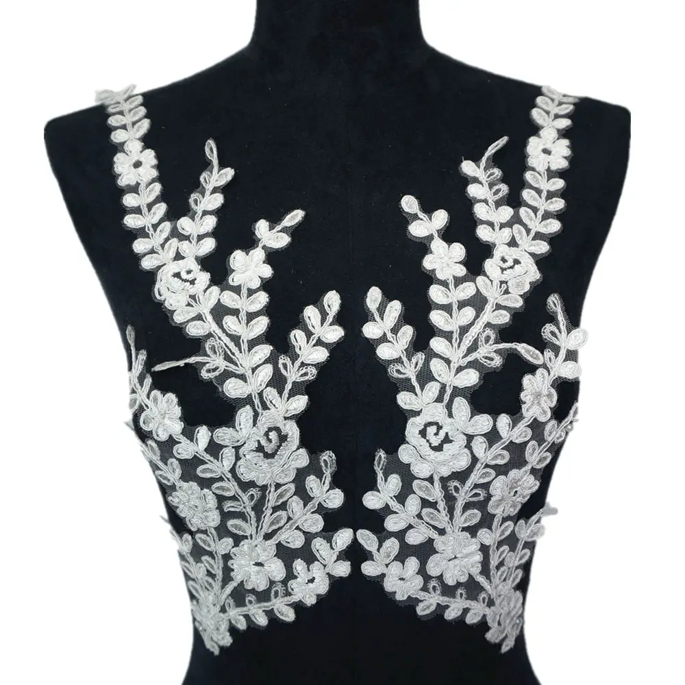 2 шт. белые цветы ветки листьев кисточки сетчатая ткань свадебные аппликации