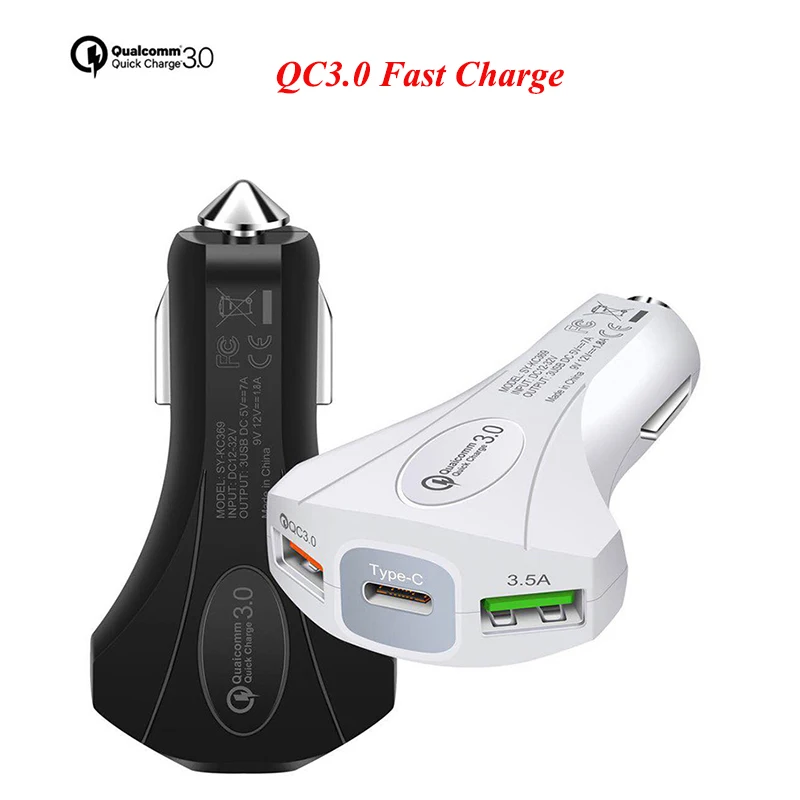 Riggler QC3.0 автомобильное зарядное устройство с быстрой зарядкой 3 порта type C 3.5A