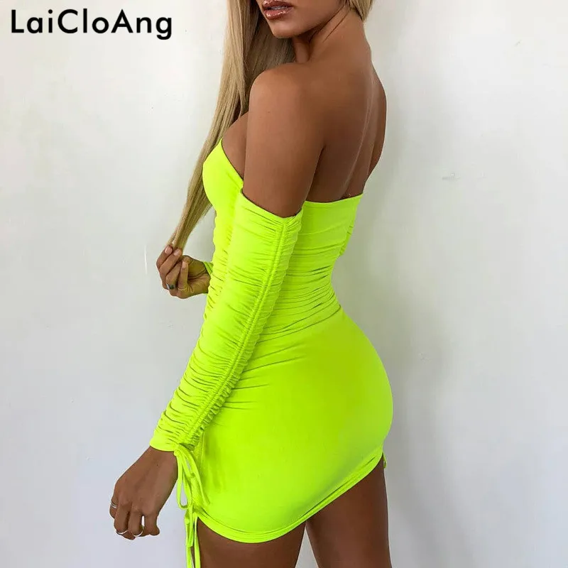 LaiCloAng с плеча без бретелек сексуальное облегающее платье длинным рукавом