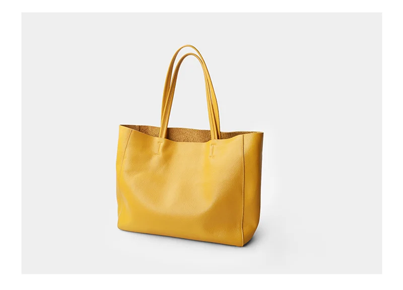 Women Luxury Bag Casual Tote Female Lemon Yellow Fashion Shoulder Handbag Lady Cowhide Genuine Leather Shoulder Shopping Bag