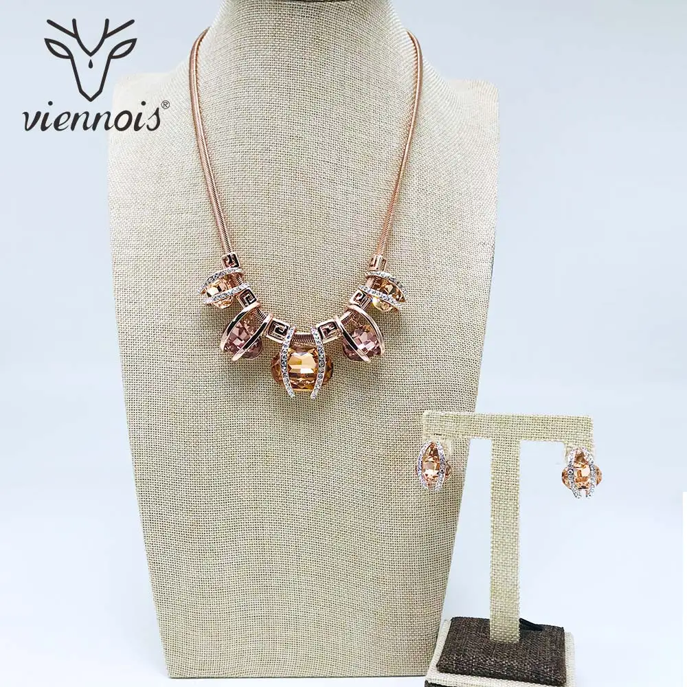 Viennois синий кристалл комплект ювелирных изделий ожерелье и серьги набор