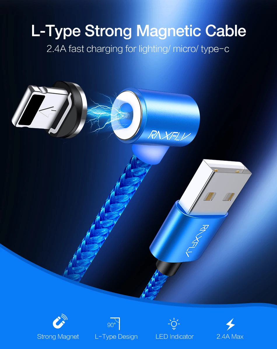 Магнитный usb-кабель RAXFLY для зарядки samsung S8, кабель для быстрой зарядки для iPhone X XR, кабели Micro usb type-C для huawei Xiaomi