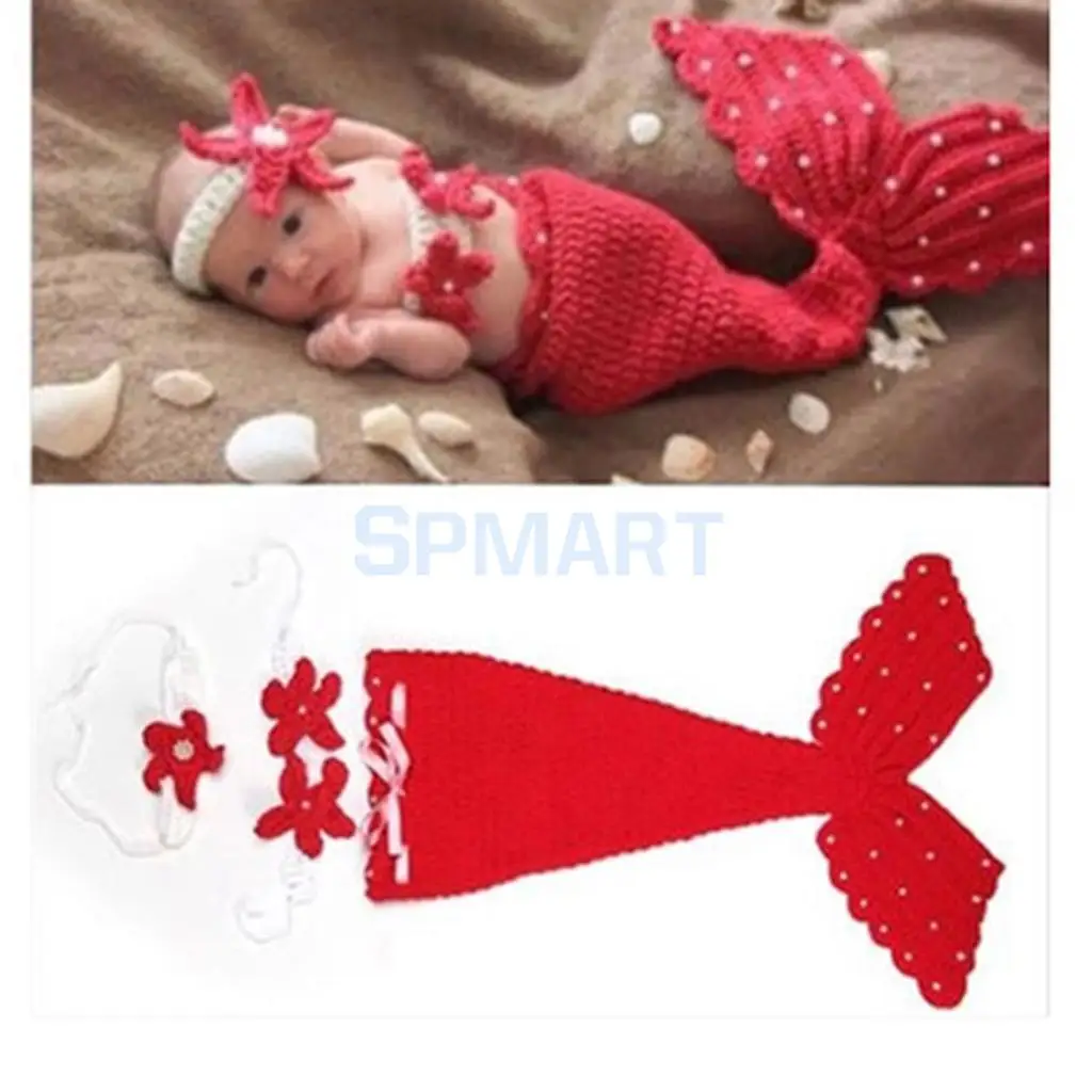 Newborn Baby Photography Prop Crochet Mermaid Headband Bra Tail Clothing Costume Set | Детская одежда и обувь