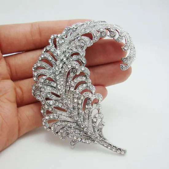 Модная брошь в виде павлиньих перьев для невесты прозрачные стразы булавка с