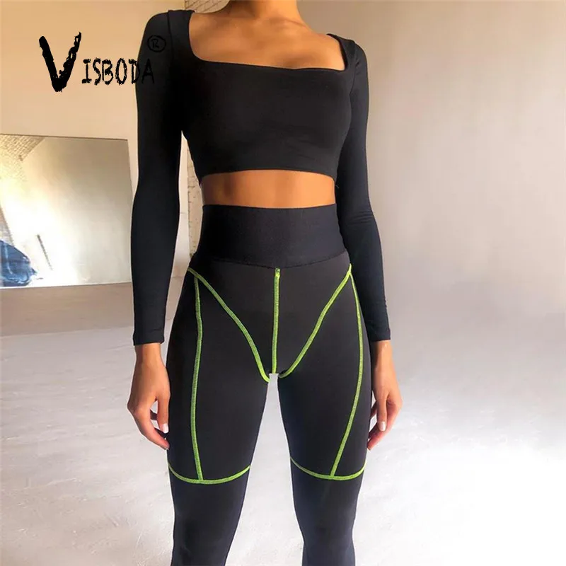 Женские черные леггинсы с высокой талией тянущиеся для фитнеса 2019 Модные женские