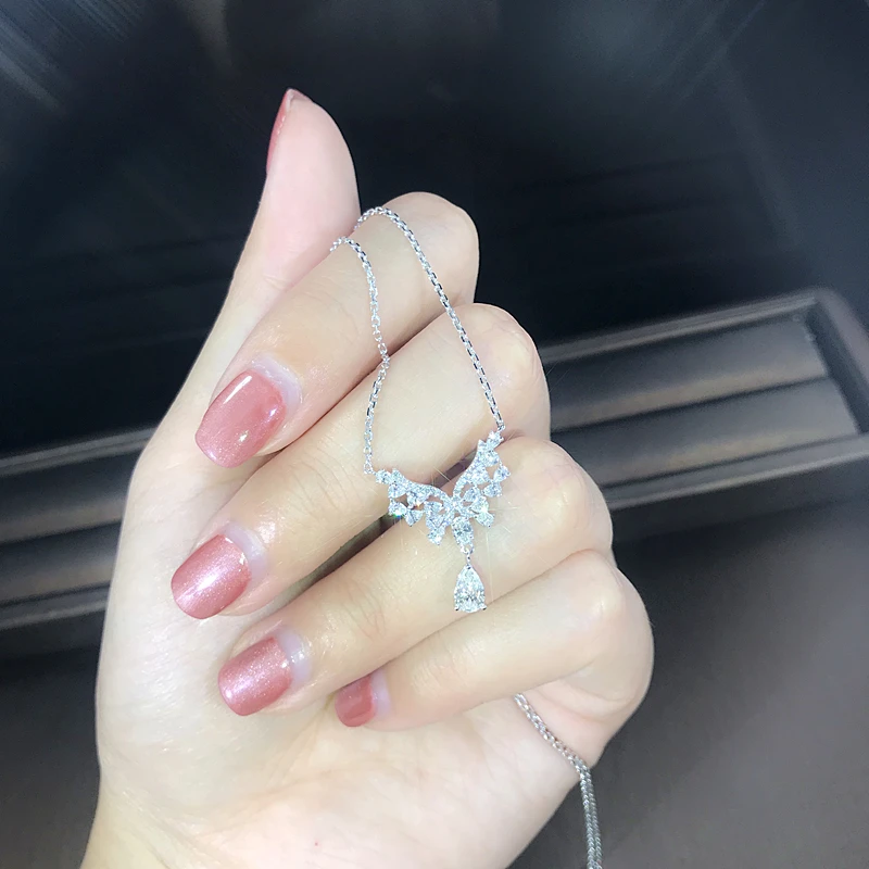 EDI Роскошная настоящая Алмазная Свадебная Подвеска Ожерелье 0.3ct GIA Pear Cut