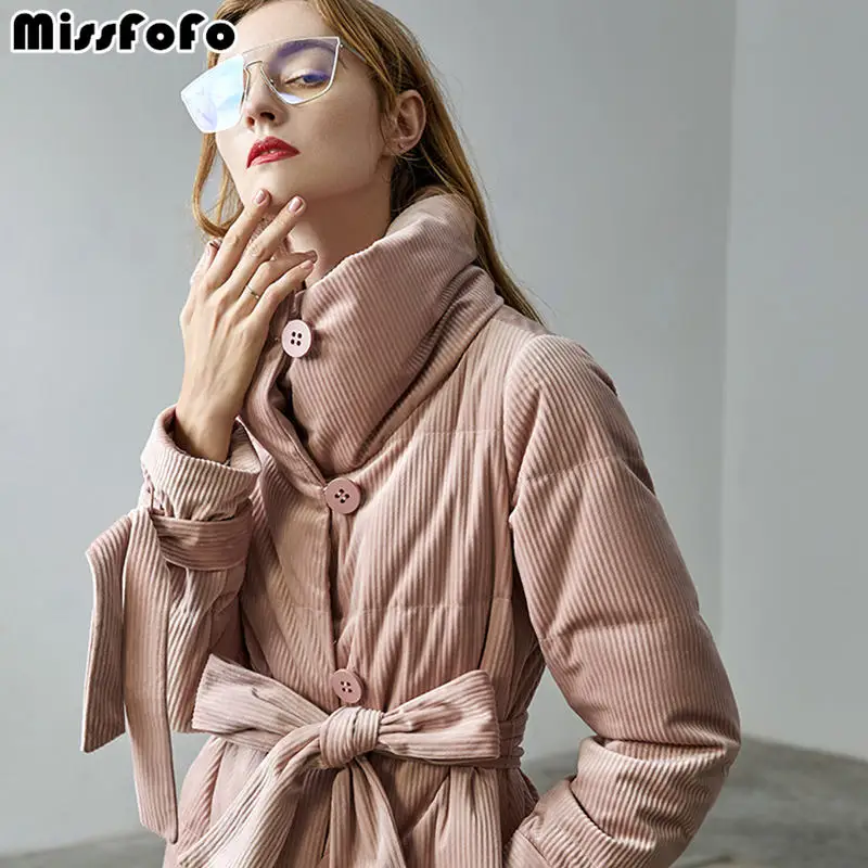 MissFoFo 2019 Новая модная женская куртка на утином пуху однобортная приталенная с