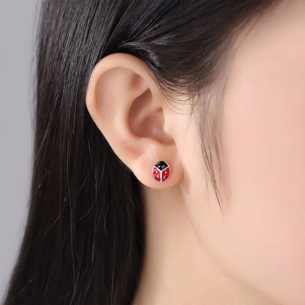 Женские серьги гвоздики с божьей коровкой из серебра 925 пробы|stud earring 925|fashion stud