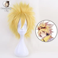 god rose aotu world cosplay wig king golden mix short fluffy layered synthetic hair heat resistant fiber party wigs