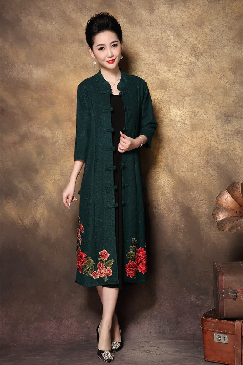 Модное Шерстяное Пальто однобортное пальто в китайском стиле с вышивкой