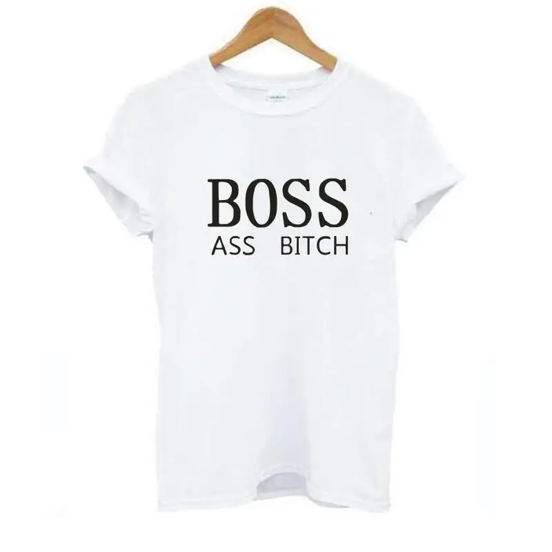 BOSS ASS BITCH Harajuku Funny T Shirt Tops 2019 Summer New Casual Short Sleeve Cotton Tees Femme Plus Size Hipster Women Tshirt | Женская