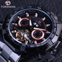 forsining 2017 sport racing design black stainless steel mens watches top brand luxury automatic tourbillion male wristwatches
