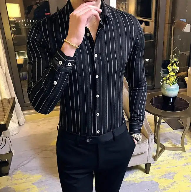 Sunwang модные новые 2019 мужские полосатые рубашки строгая сорочка Брендовые