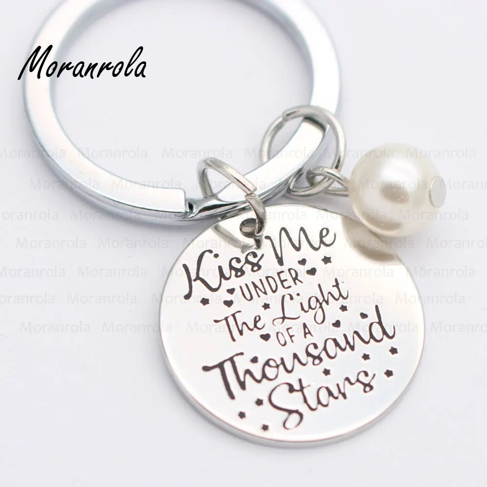 New arried&quotKiss Me Under The Light Of A Thousand Stars&quotCopper necklace Keychain charm Love Kiss Stars Valentine Wedding Brid |