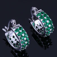 delicate round green cubic zirconia silver plated clip hoop huggie earrings v0953