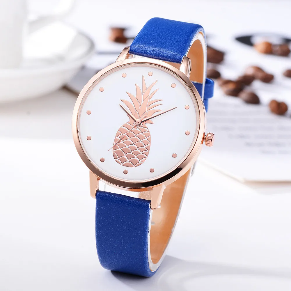 Женские спортивные часы с ананасом кварцевые наручные ремешком из искусственной