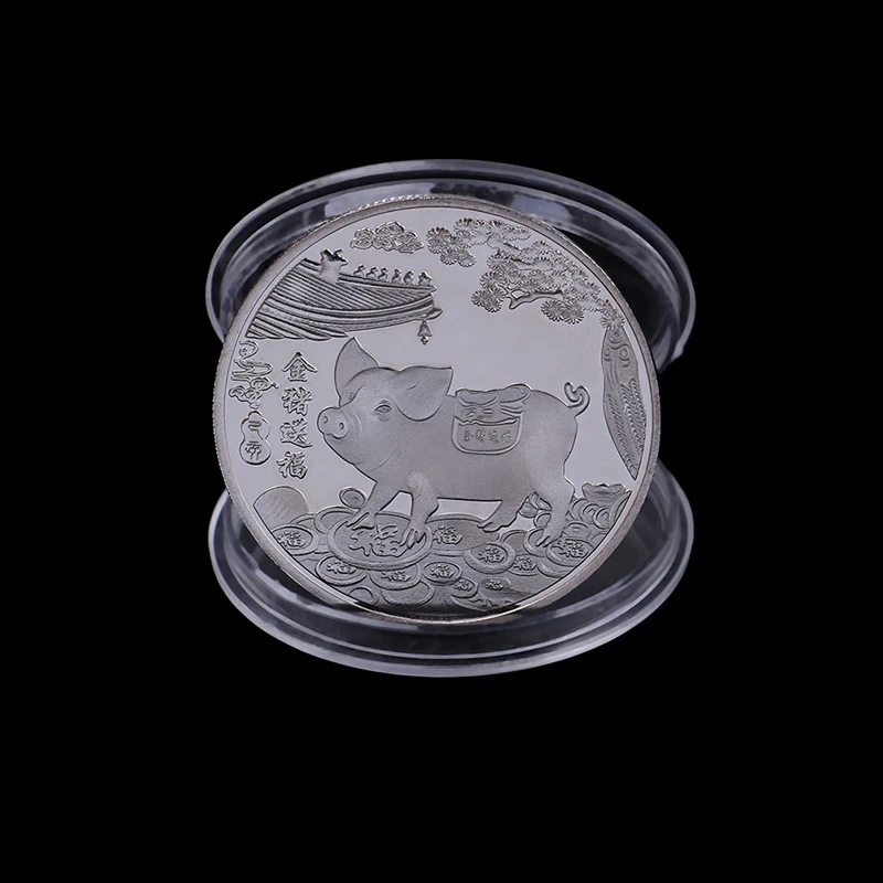 Серебристый Памятная монета в виде поросенка Fu, коллекция монет на год, позолоченный подарок на удачу, Декор для дома и автомобиля - Цвет: Серебристый