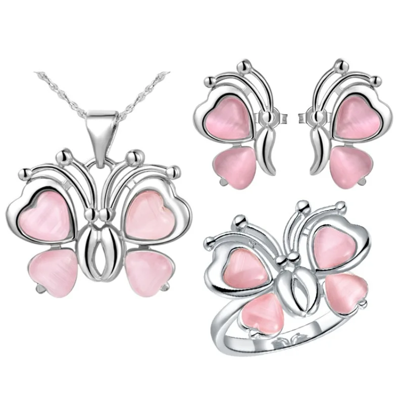Новинка лидер продаж ожерелье + серьги в форме бабочки с розовым опалом золотого