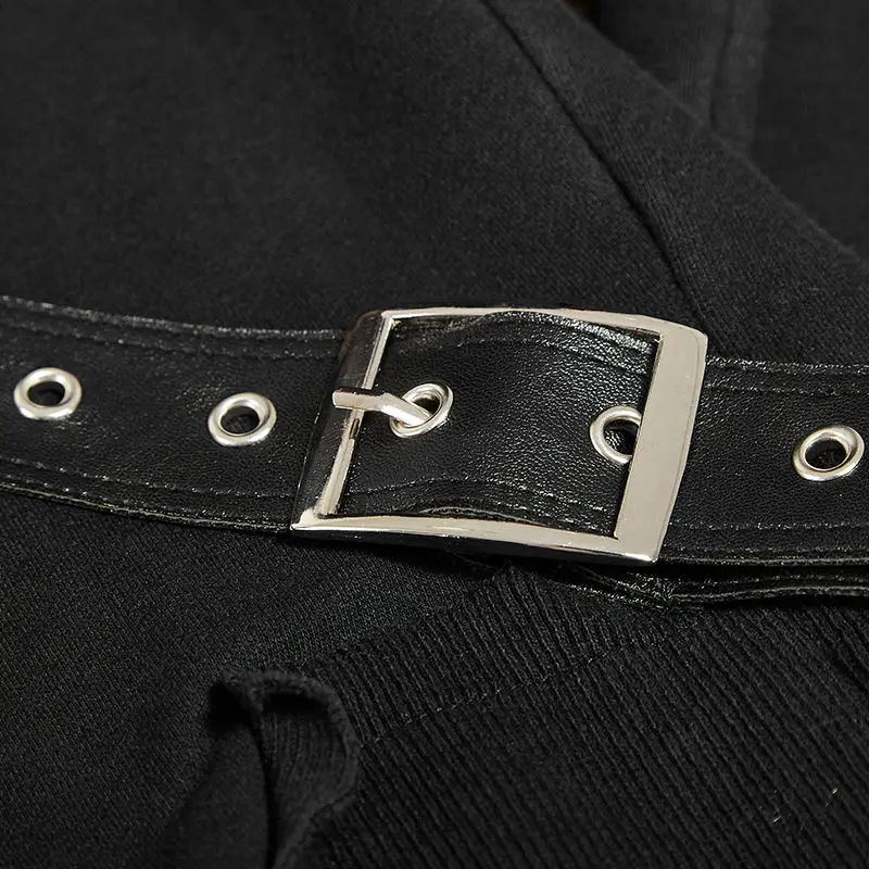 Женская куртка с капюшоном черная хлопковая длинным рукавом в стиле панк рок