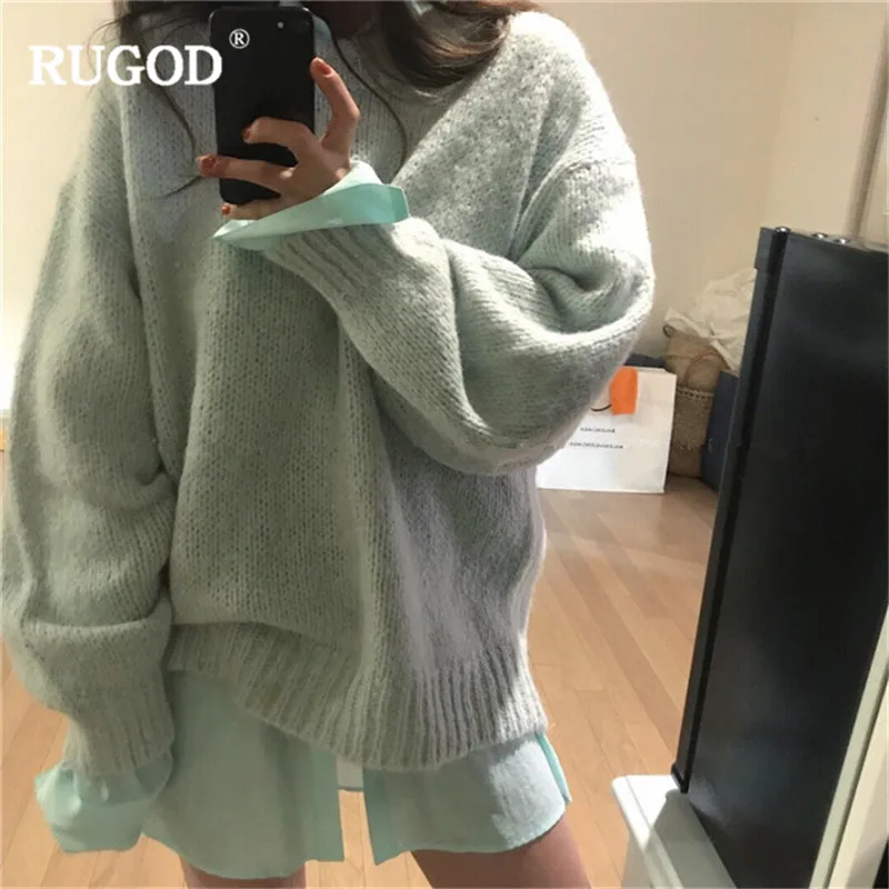 Женский плотный теплый свитер RUGOD повседневный однотонный пуловер с круглым