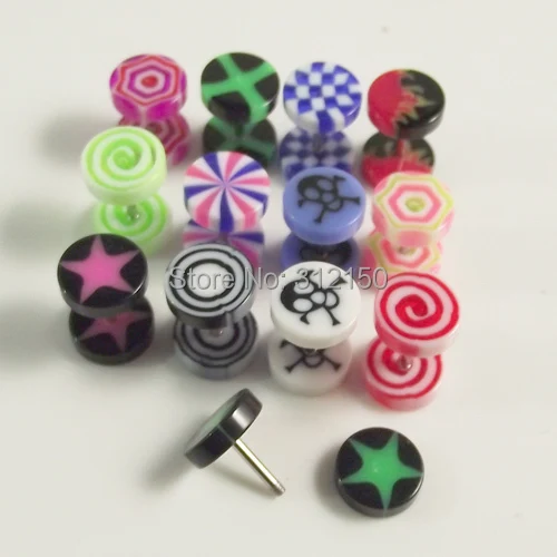 

100pcs Free Shipping Stainless Steel Logo Print Acylic Fake EarPlug Ear Nail Fake Ear Flesh Tunnel