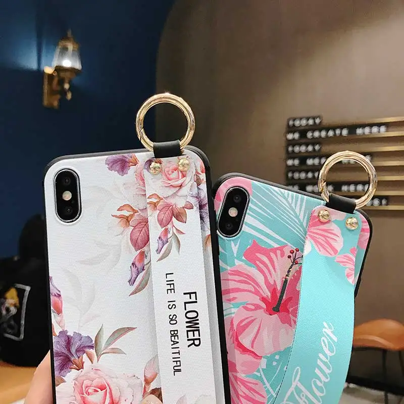 Мягкий чехол на запястье для iphone XR Xs Max X 6 6s 7 8 plus модный силиконовый с цветочной