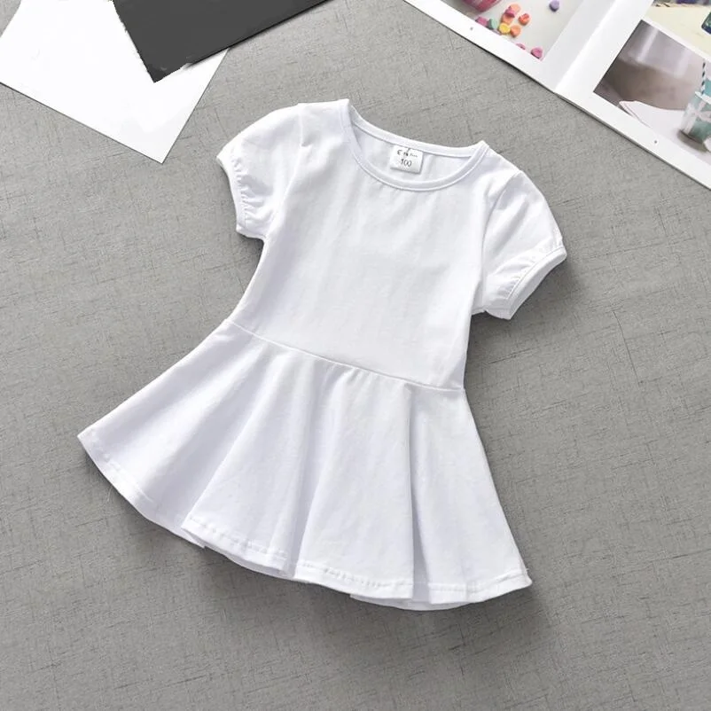 Baby Toddler Children Clothes Cotton Solid Short Sleeve Vestidos Summer T-Shirts Girls Shirts Dress Kids Dresses For Girl JW7451 | Детская