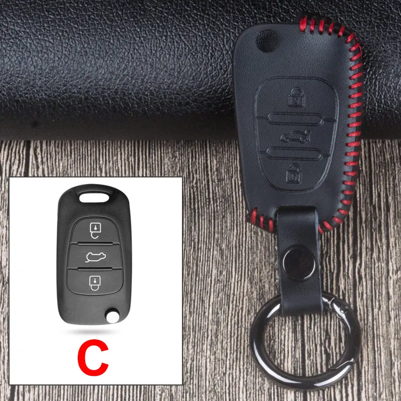 Кожаный чехол для дистанционного ключа для Kia Rio K2 Sportage Cerato K3 Optima K5 Ceed Sorento Soul Forte Sportage R 2011 - Название цвета: C  Red