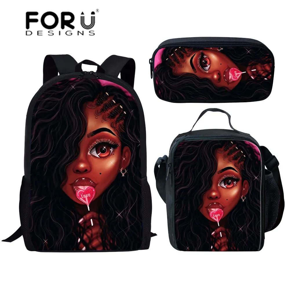 YQ4281CGK FORUDESIGNS/черные женские художественные африканские школьные сумки с принтом для девочек, детская сумка, рюкзак для детей, 3 шт./компл., школьный ранец для начальной школы - Цвет: YQ4281CGK