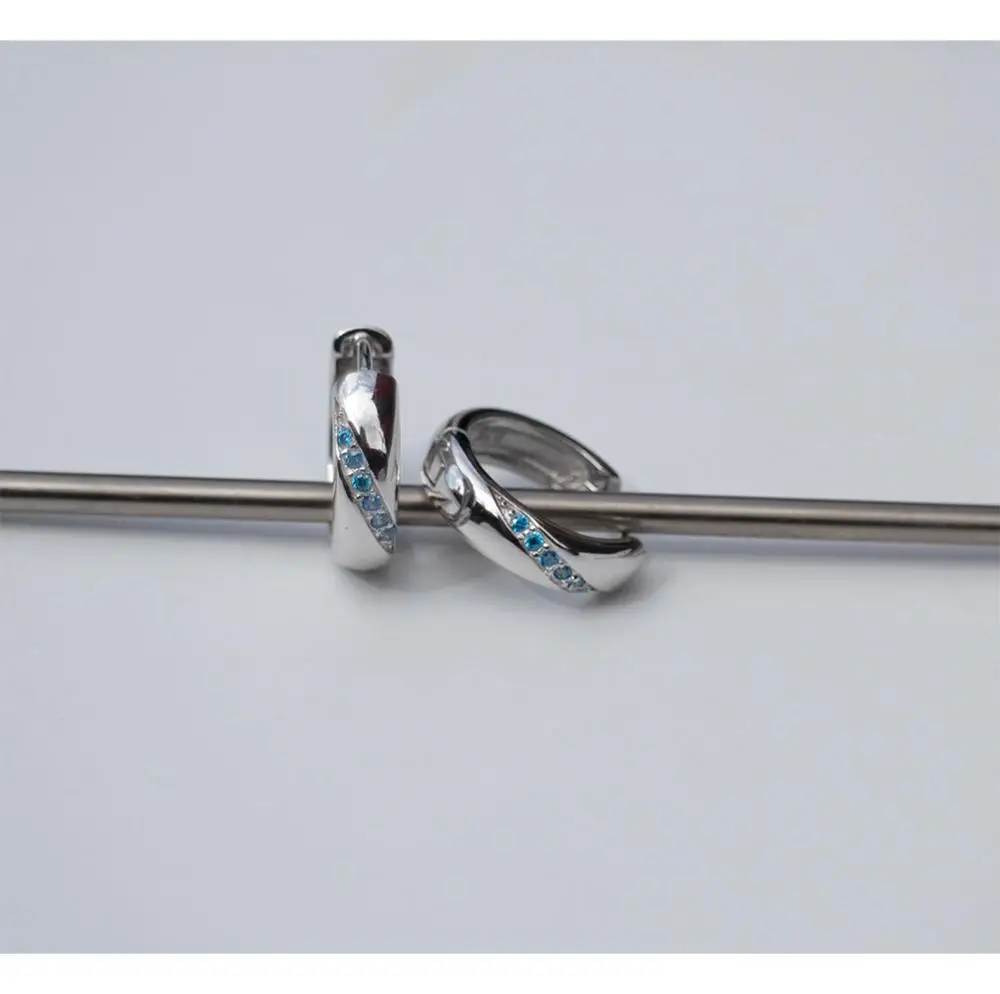 Серьги из стерлингового серебра 925 пробы модные простые серьги с синим цирконием
