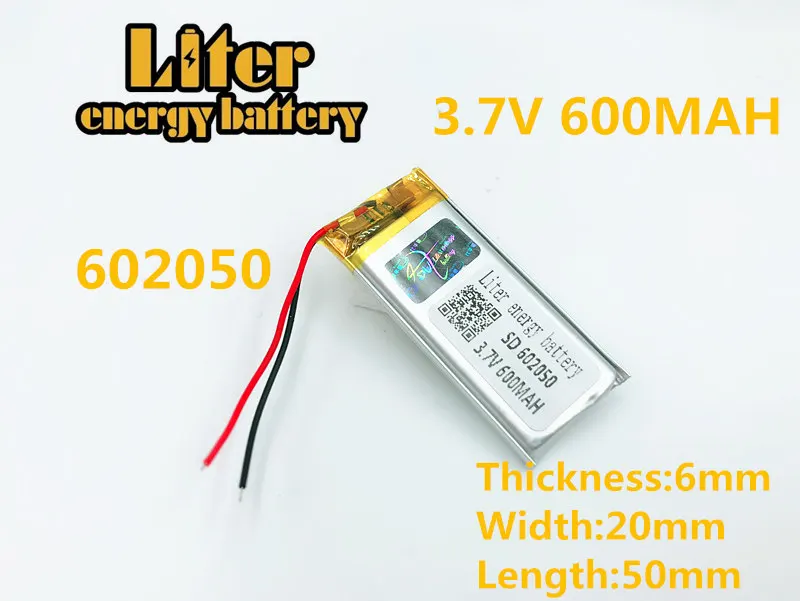 3,7 V 602050 602050P 3,7 V 600mah с защитной платой, используется для bluetooth MP3, MP4 литиевая батарея