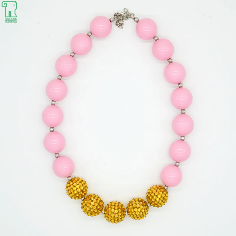 

5PCSPink Acrylic Bead Necklace Kids Chunky Bubblegum Choker Collares New Girl Cheap Fashion Jewelry Children Pink Bead Necklace