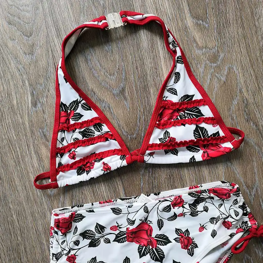 Женский купальник с цветочным рисунком комплект бикини для девочек-подростков
